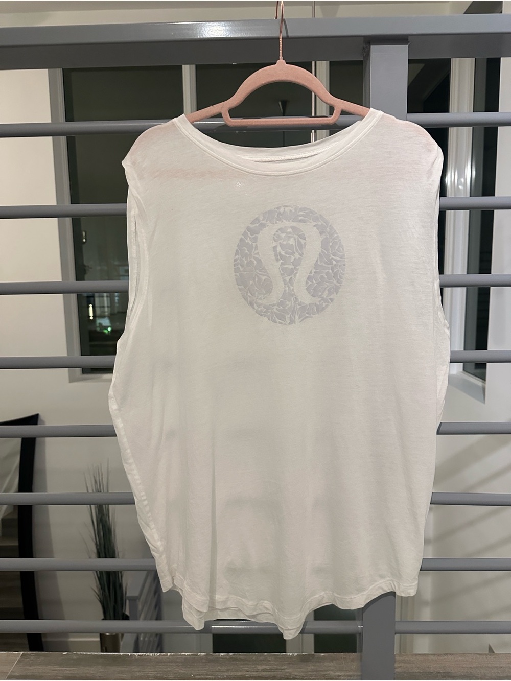 lululemon athletica White Sleeveless Workout Tank with Burnished Silver Logo